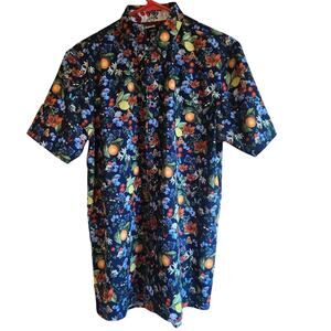 Fried denim citrus butterfly button down shirt size medium slim fit mens